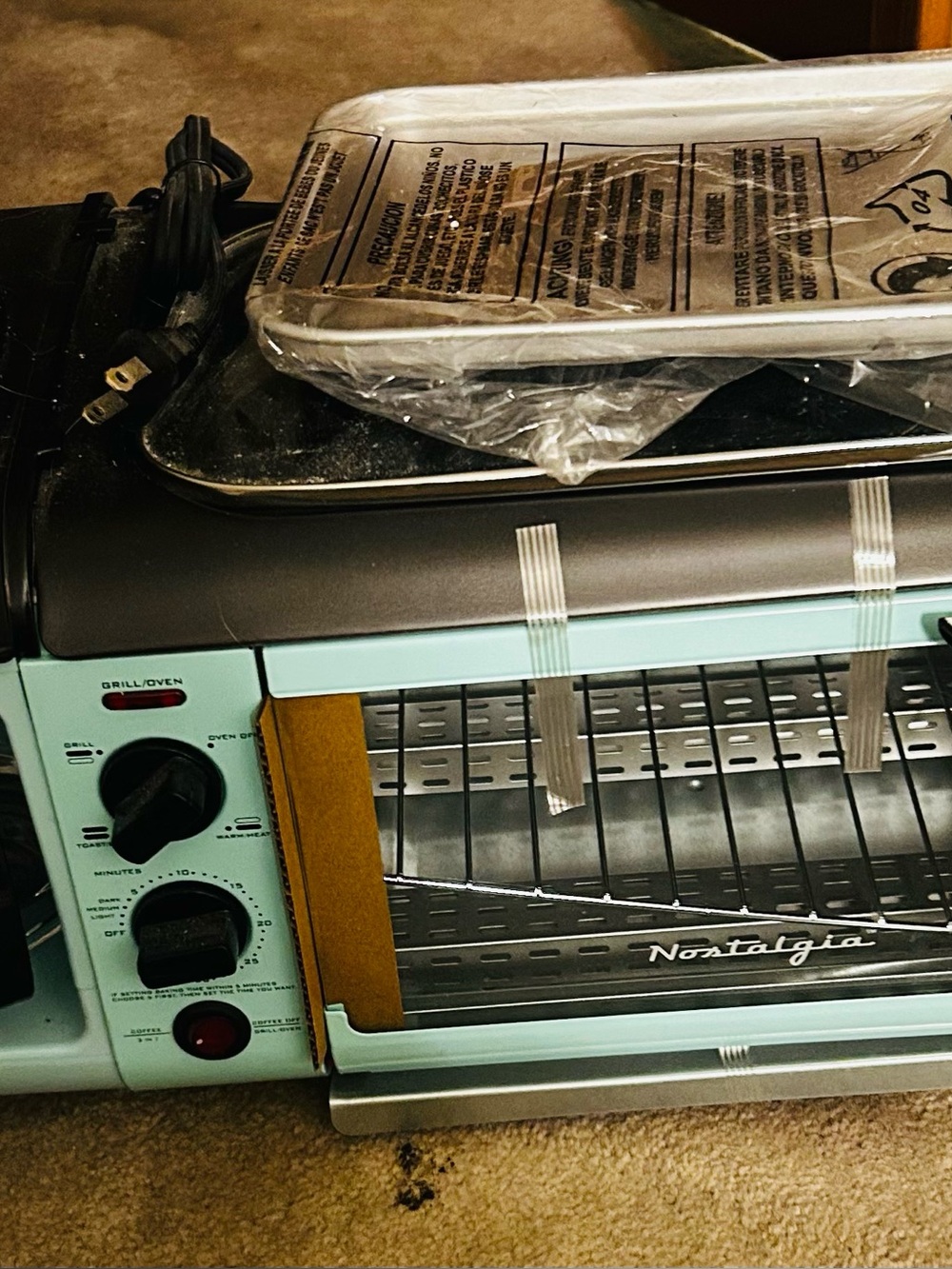 Nostalgia Mint Green Countertop Toaster Oven with Wood Accent